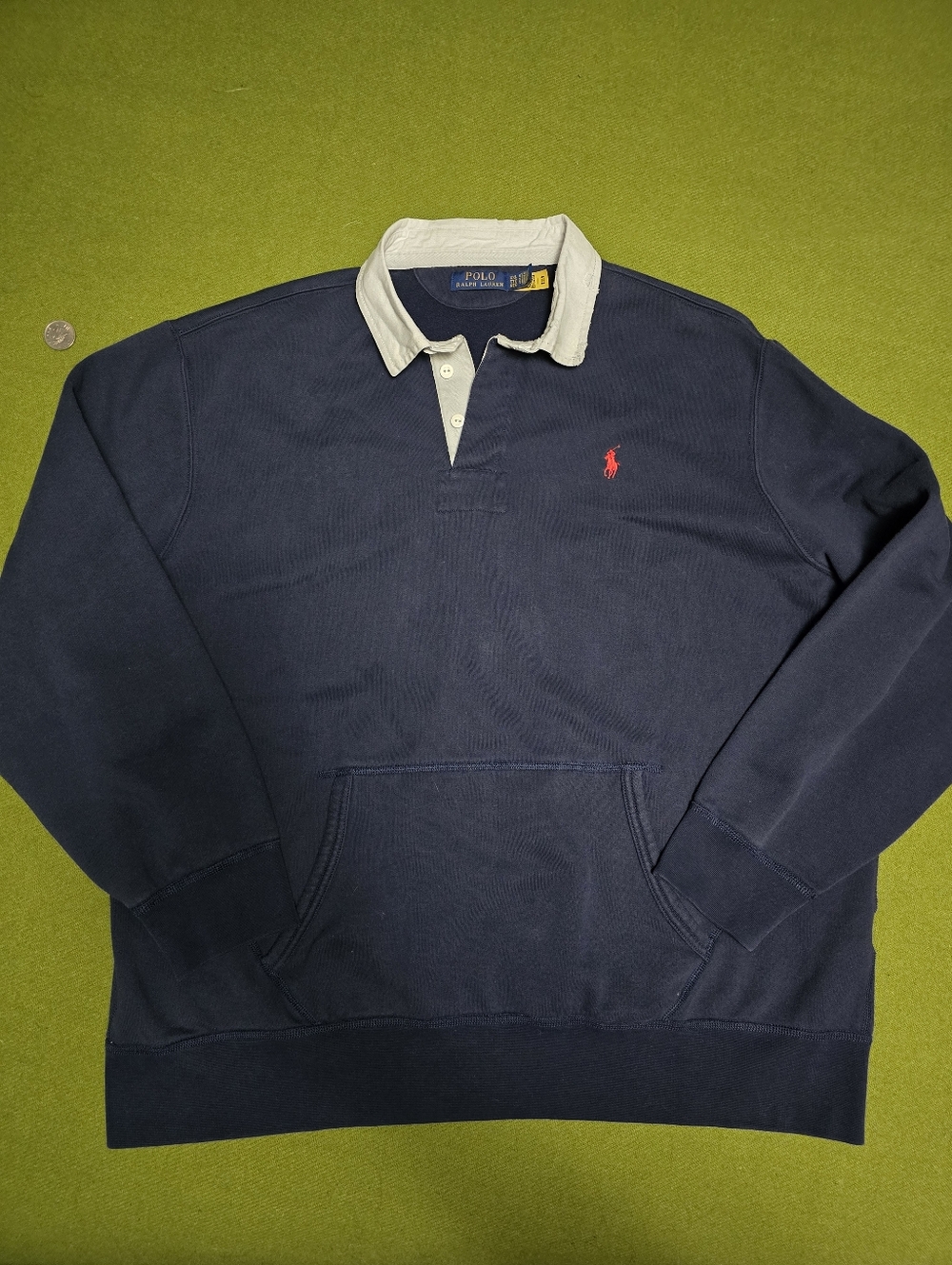 Polo by Ralph Lauren Navy Rugby Sweatshirt with White Collar and Red Pony